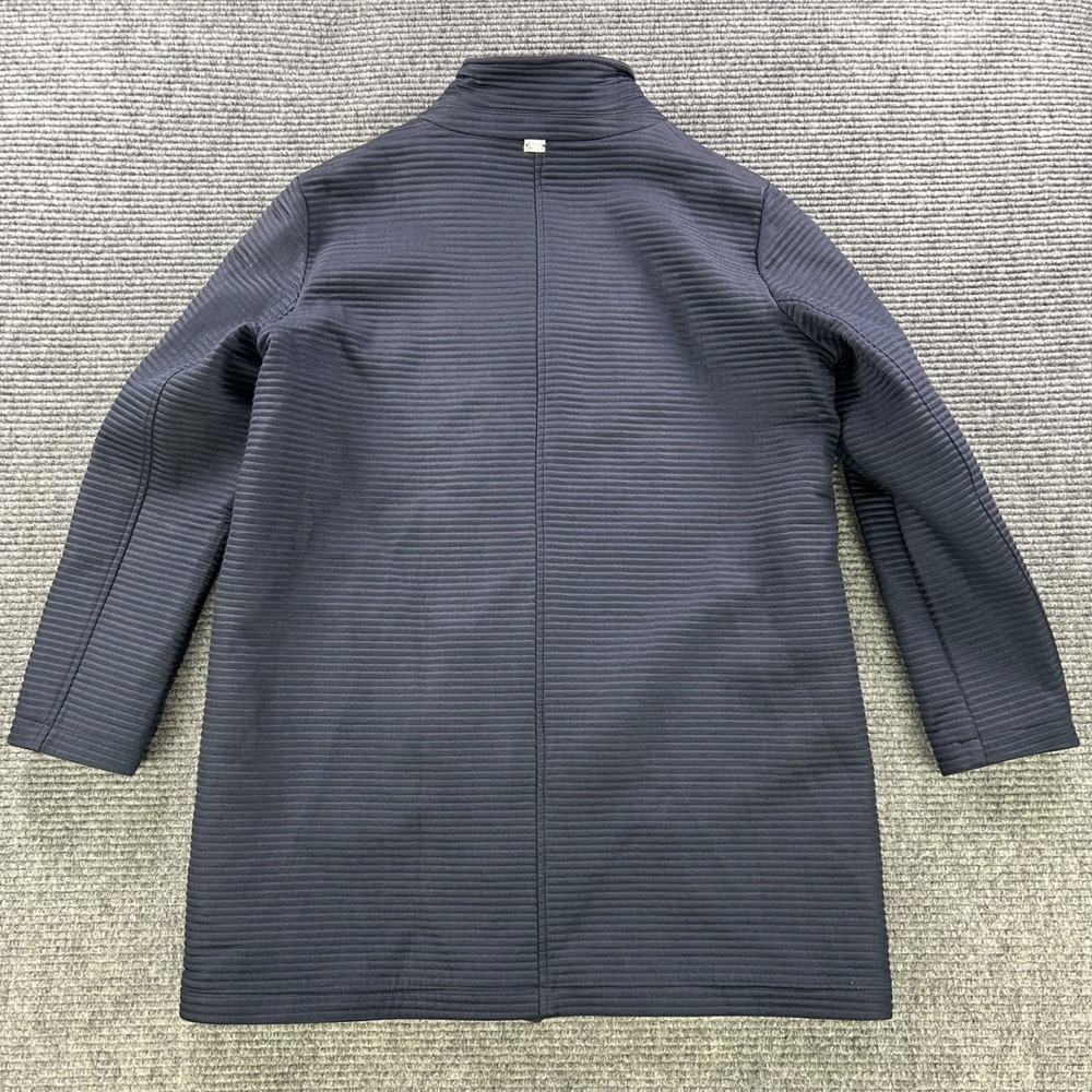 Gimos Melania Stretch Ribbed Jacket Womens 50 Navy Blue Long Coat Italy Made - Picture 2 of 16